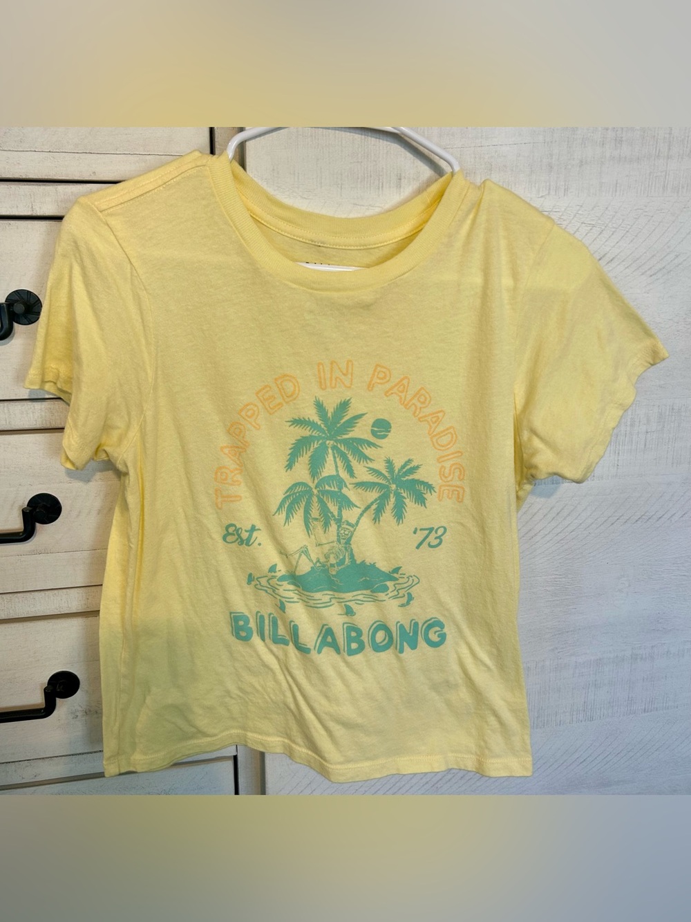 Billabong Yellow Tee with Teal Island Graphic